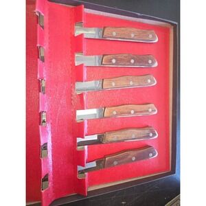 Maxam Japan Steak Knife Set 6 Piece Wood Handle Stainless Serrated Blade Vintage